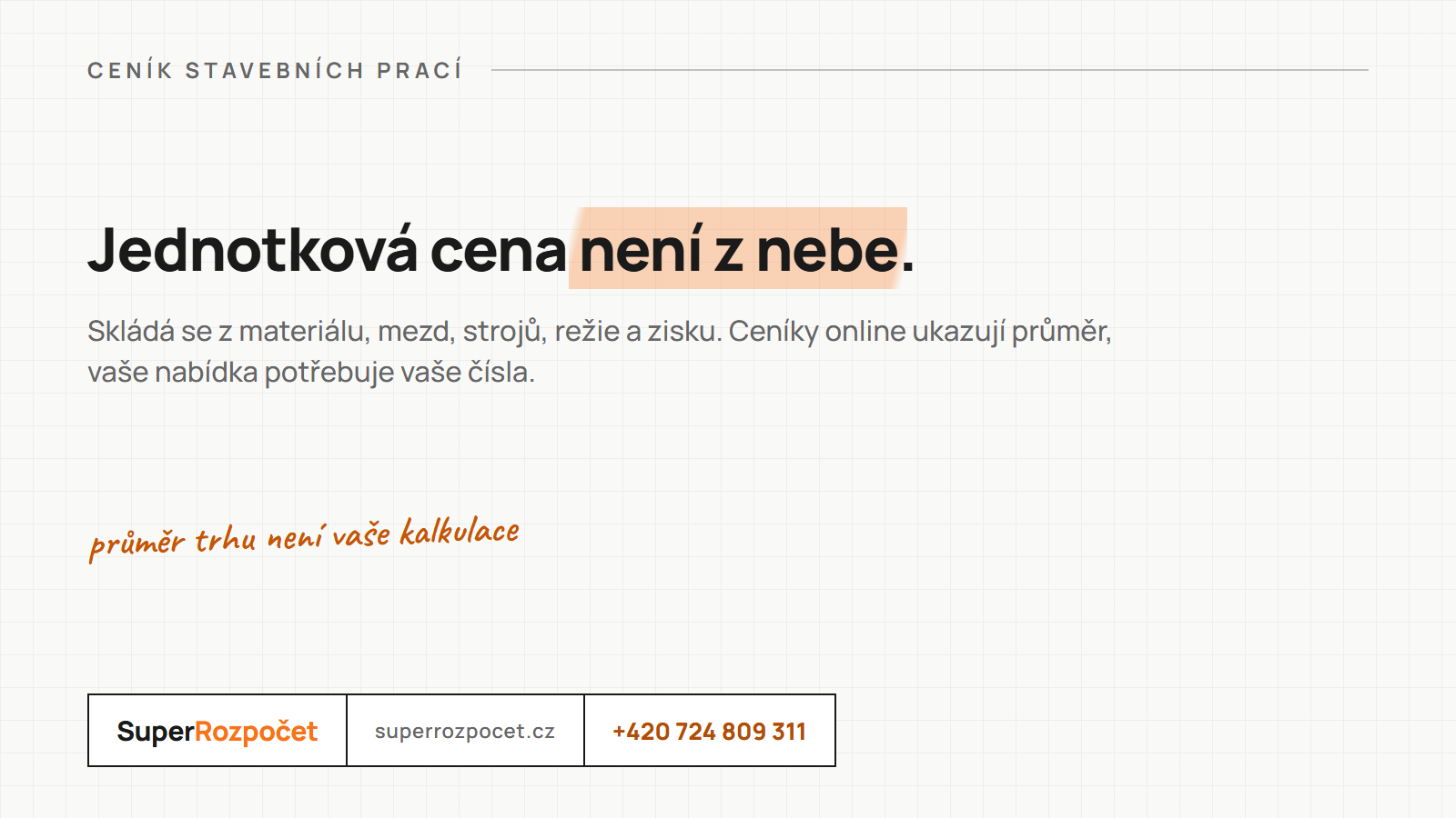Ceník stavebních prací: jednotková cena se skládá z materiálu, mezd, strojů, režie a zisku