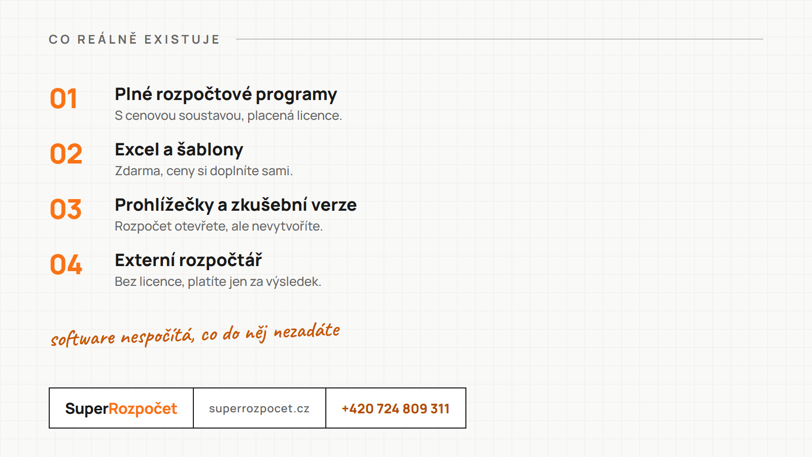 Kategorie rozpočtových programů: plné programy, Excel, prohlížečky a externí rozpočtář