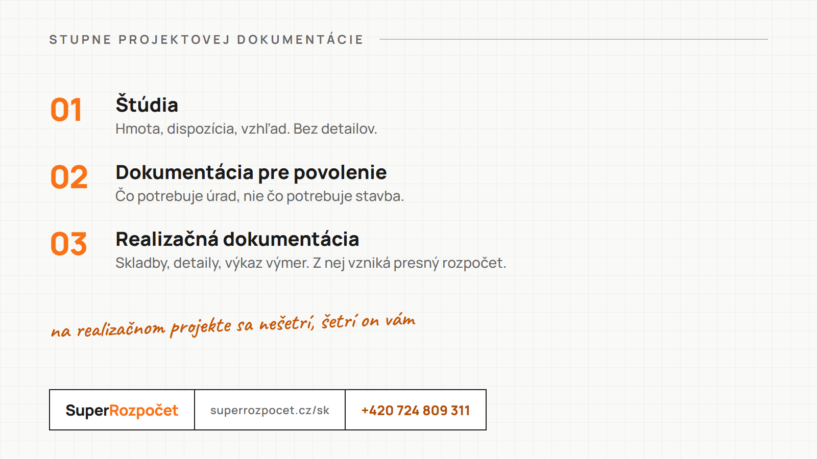 Stupne projektovej dokumentácie: štúdia, dokumentácia pre povolenie a realizačná dokumentácia