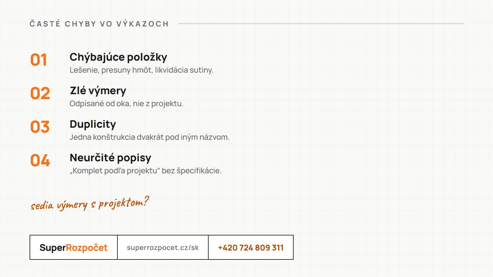 Časté chyby vo výkazoch výmer: chýbajúce položky, zlé výmery, duplicity a neurčité popisy