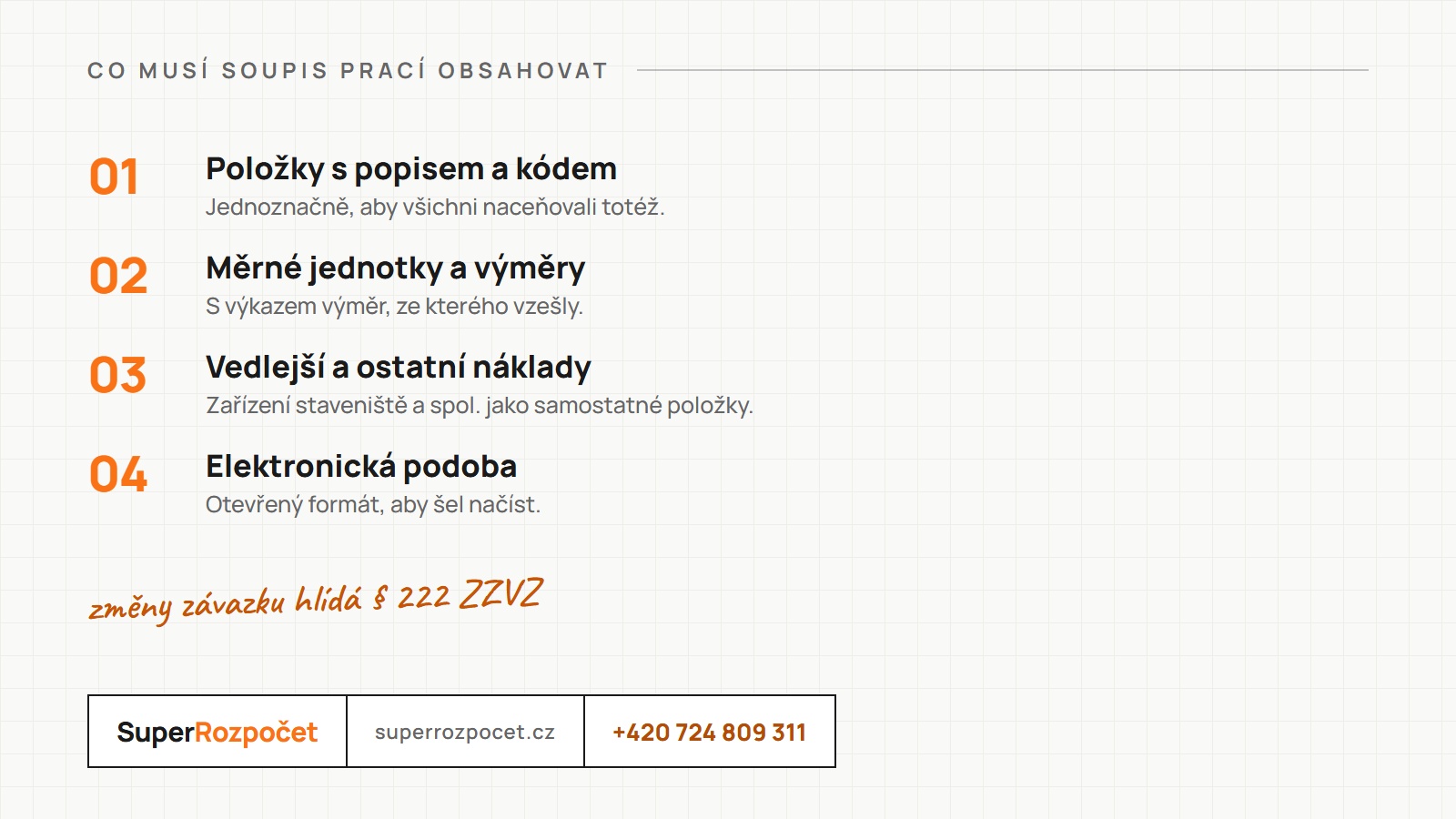 Co musí soupis prací podle vyhlášky 169/2016 Sb. obsahovat