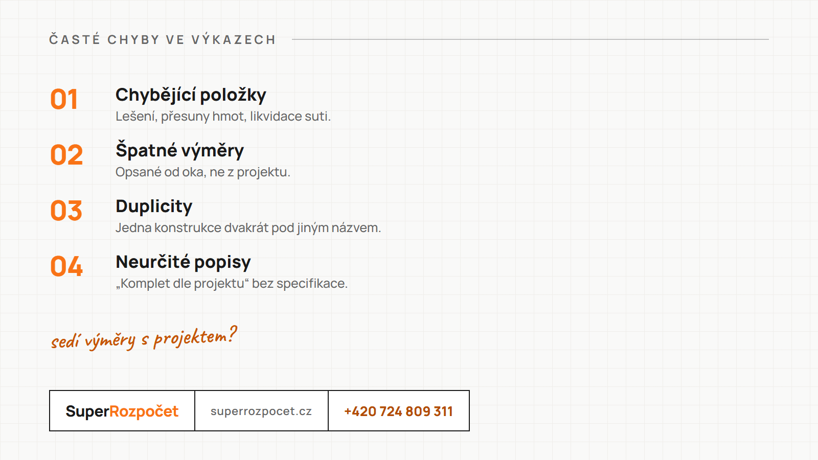 Časté chyby ve výkazech výměr: chybějící položky, špatné výměry, duplicity a neurčité popisy